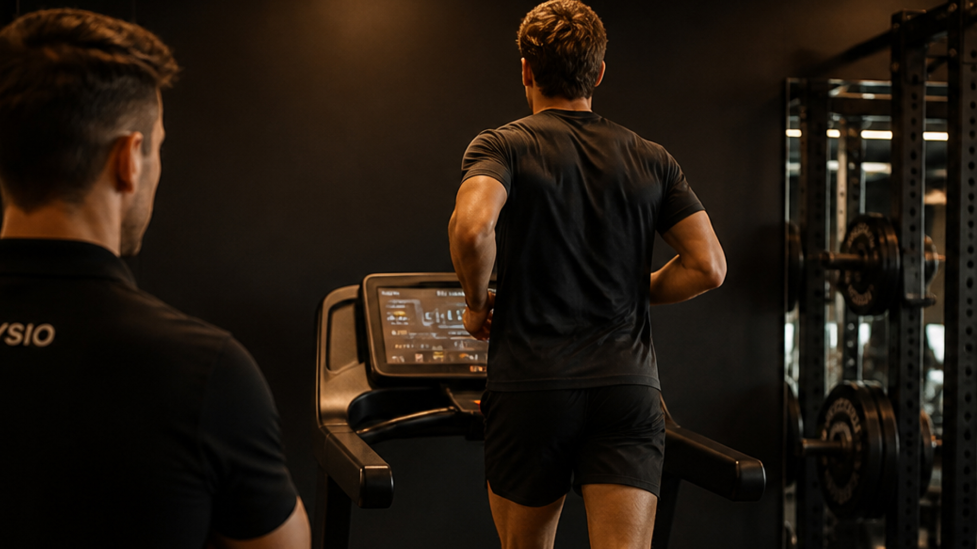 Physiotherapist assessing a runner's gait on the treadmill at Invicta Health and Performance